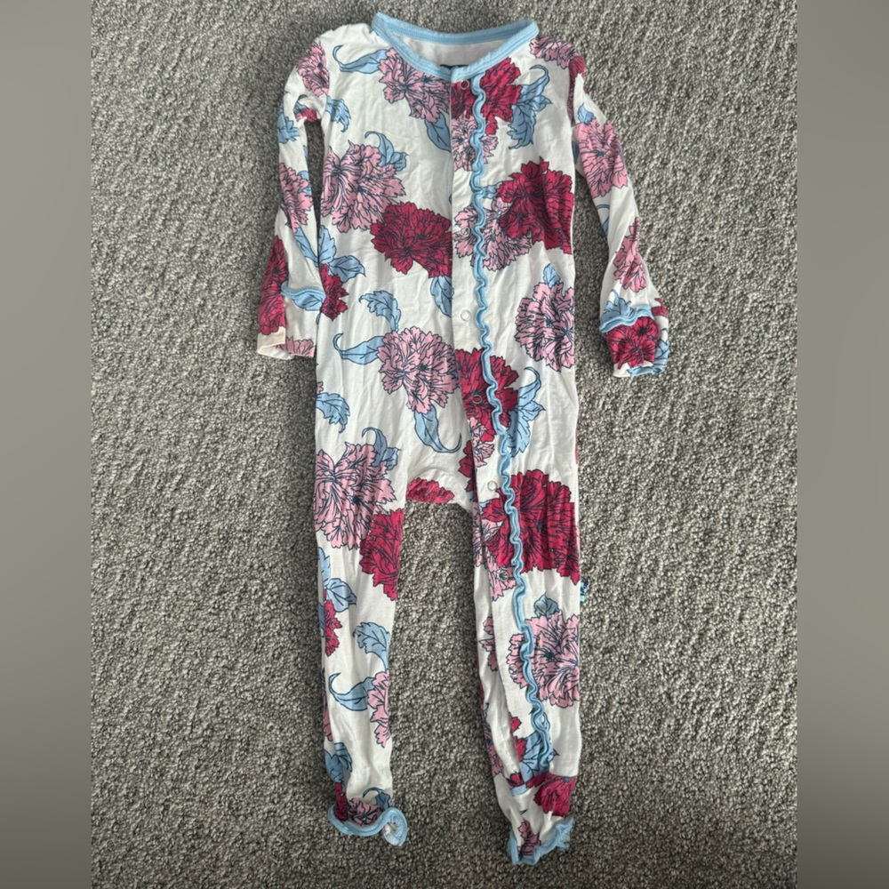 Kickee Pants onesie footless Peony Floral Kids One Piece Pajama snap 12-18